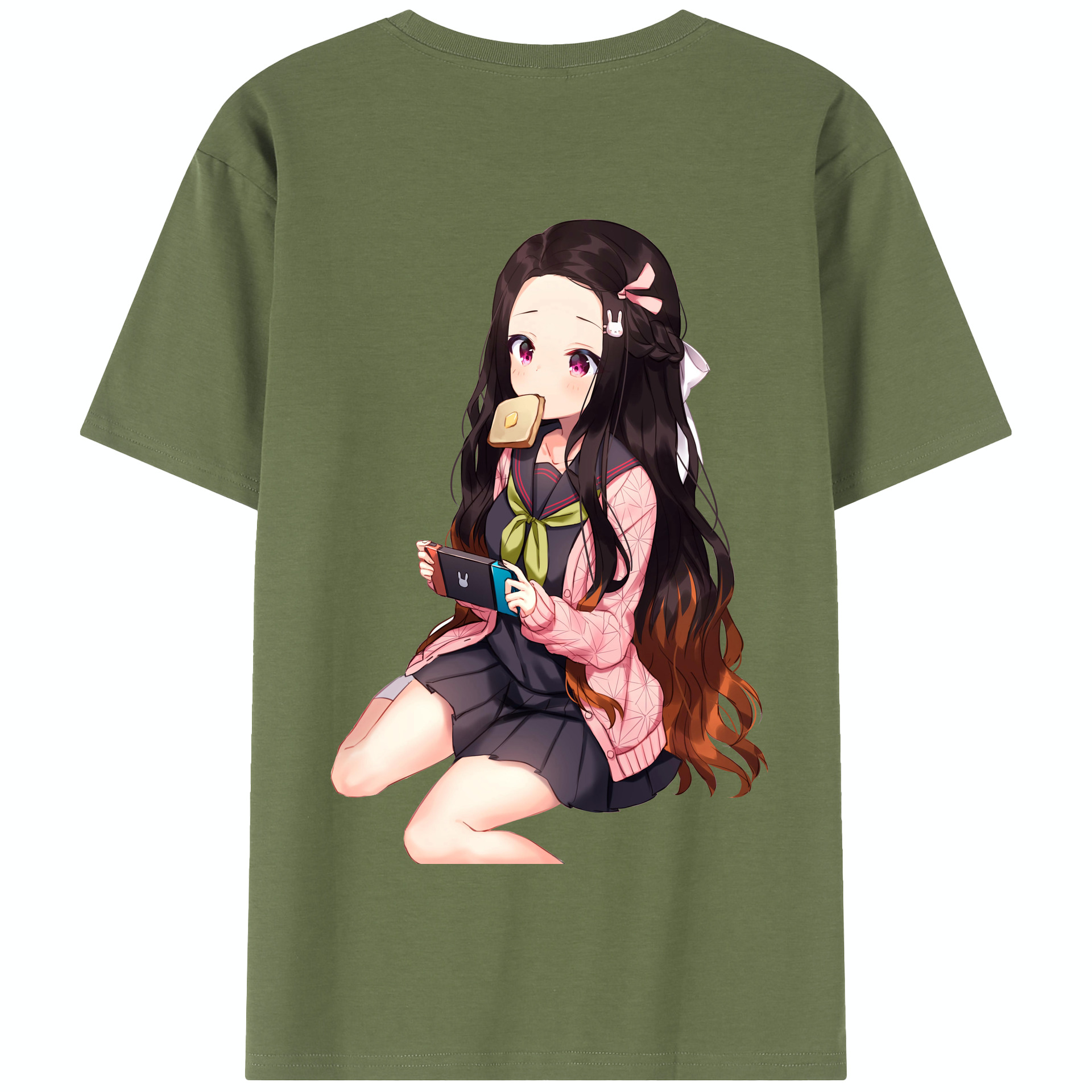 （画像用） 鬼滅の刃（きめつのやいば）竈門 禰󠄀豆子／かまど ねずこ Kamado Nezuko 綿100％半袖Tシャツ（背面プリント）